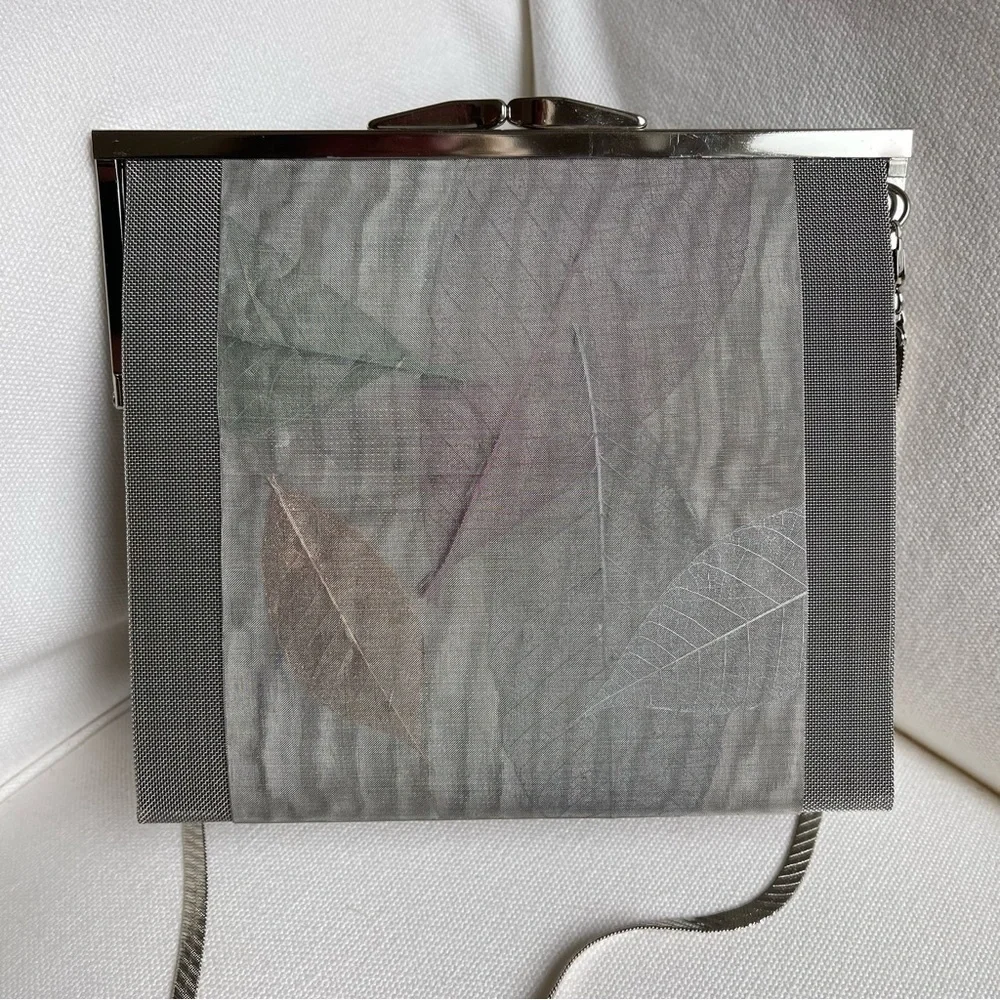BO’s Art Studio Stainless Steel Mesh Evening Bag Painted Leaf Embellishment